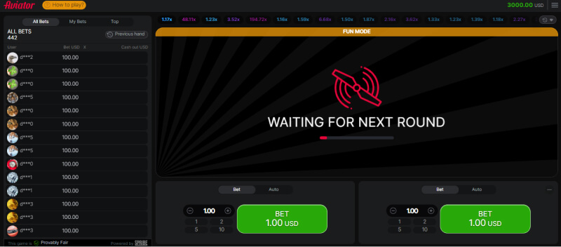 основной экран Авиатора